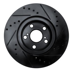 Toyota Corolla Brake Rotor (1) - Front Left - R1 Concepts - Drilled & Slotted - Black - `09-`15